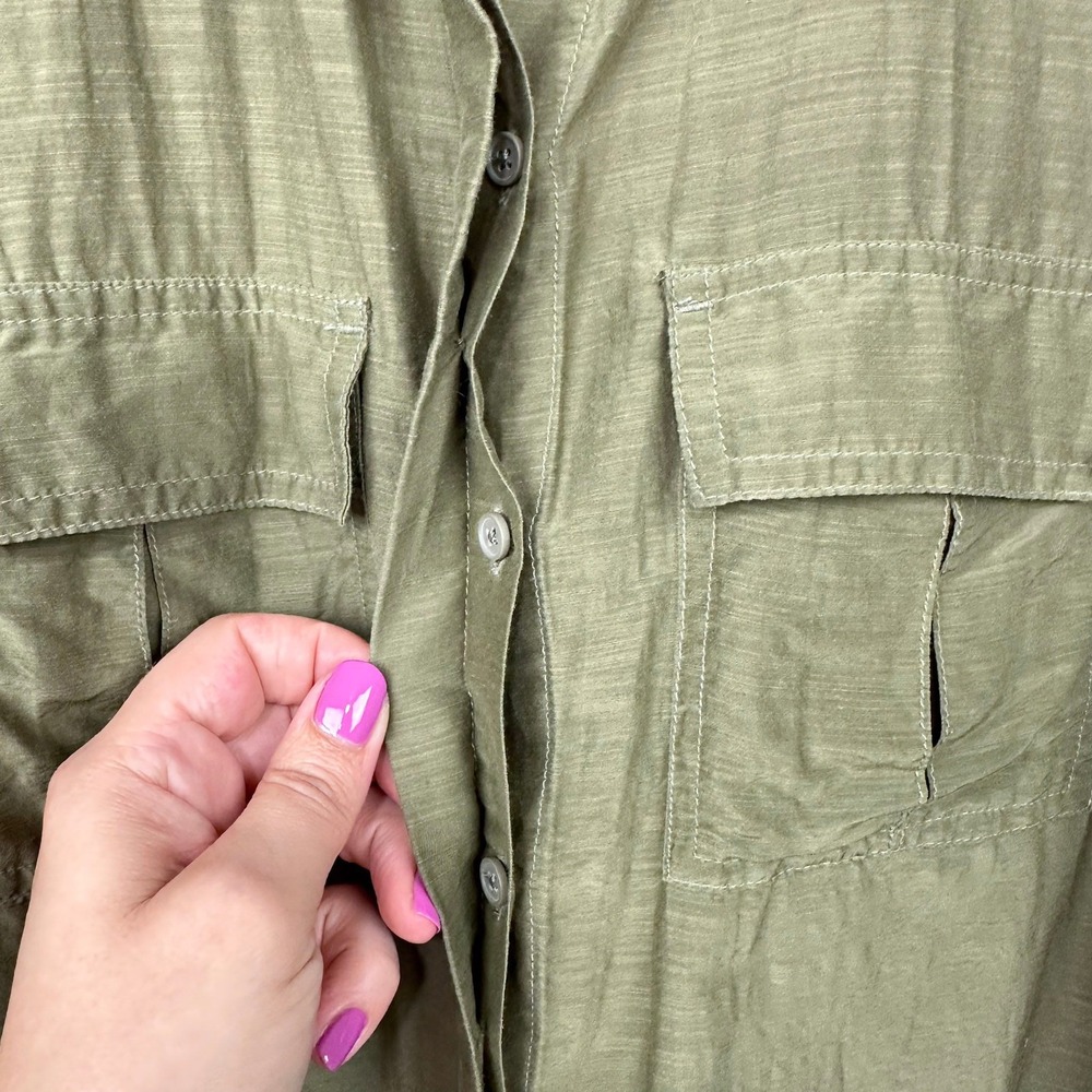 Banana Republic Sleeveless Top Womens L Olive Green Cotton Silk Voile Utility - Picture 5 of 9
